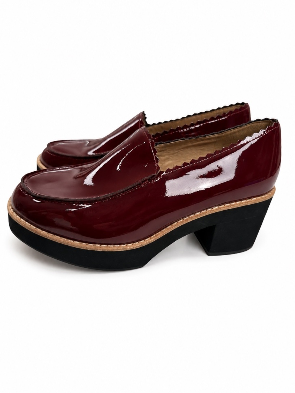 Eileen Fisher Harria Platform Loafer Red Burgundy Glossy Patent Leather Size 7M